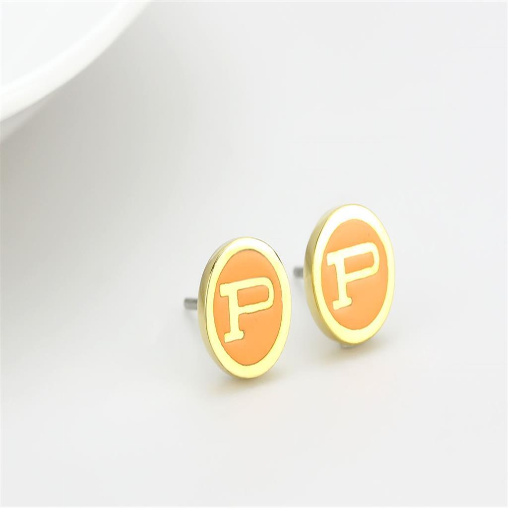 LO4676 - Gold Brass Earrings with Epoxy  in Orange-2