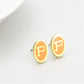 LO4676 - Gold Brass Earrings with Epoxy  in Orange-2