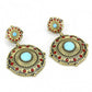 LO4685 - Antique Copper Brass Earrings with Synthetic Turquoise in Sea Blue-2