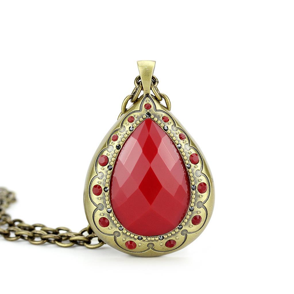 LO4686 - Antique Copper Brass Chain Pendant with Synthetic Synthetic Stone in Red Series-1