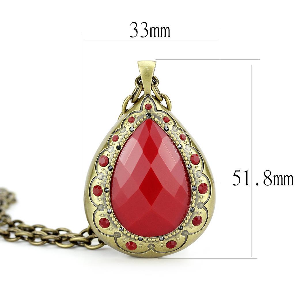 LO4686 - Antique Copper Brass Chain Pendant with Synthetic Synthetic Stone in Red Series-2
