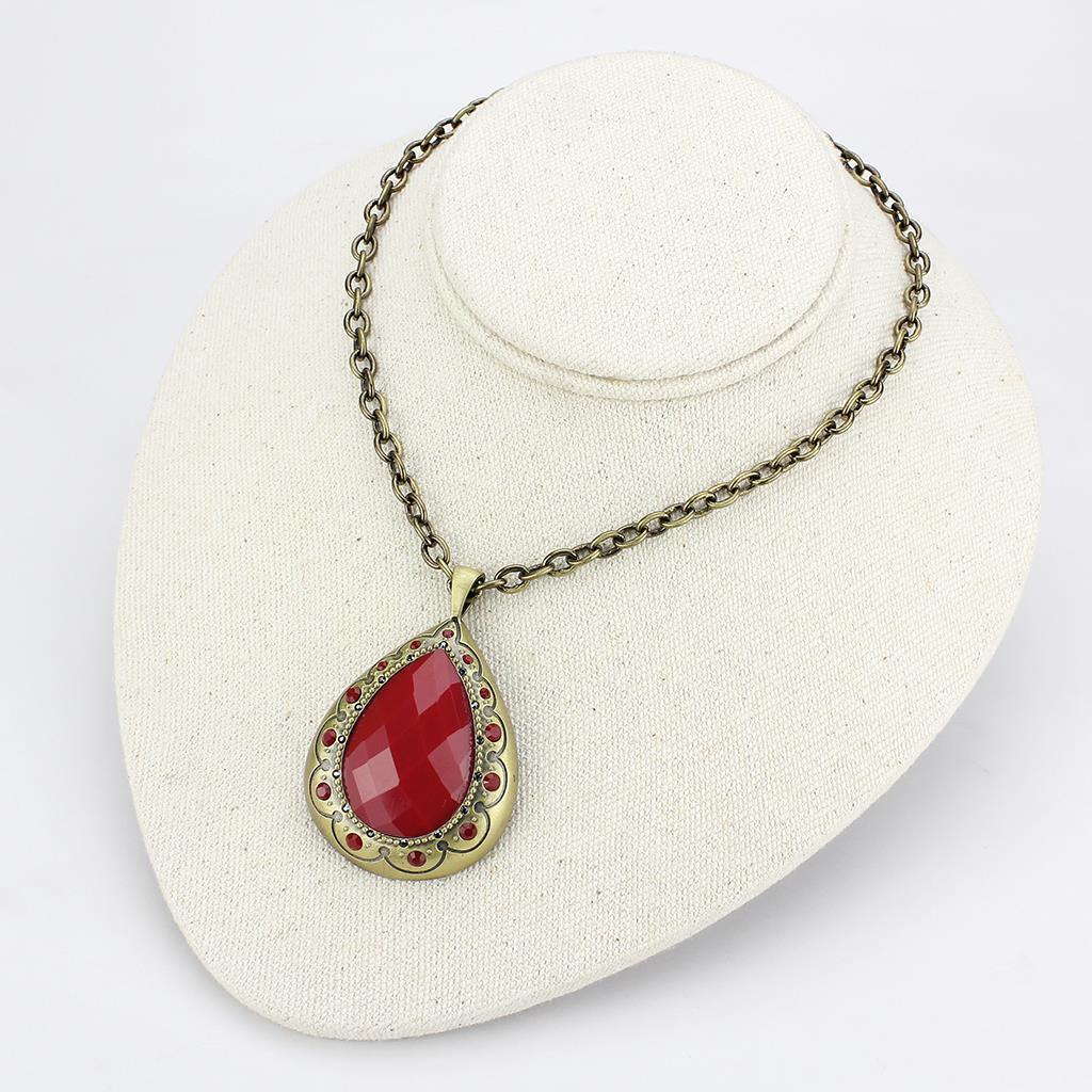 LO4686 - Antique Copper Brass Chain Pendant with Synthetic Synthetic Stone in Red Series-3