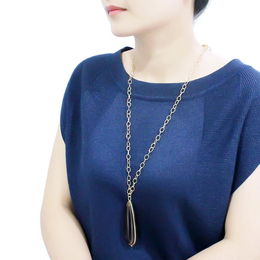 LO4687 - Gold & Brush Brass Chain Pendant with Synthetic Synthetic Stone in Gray-4