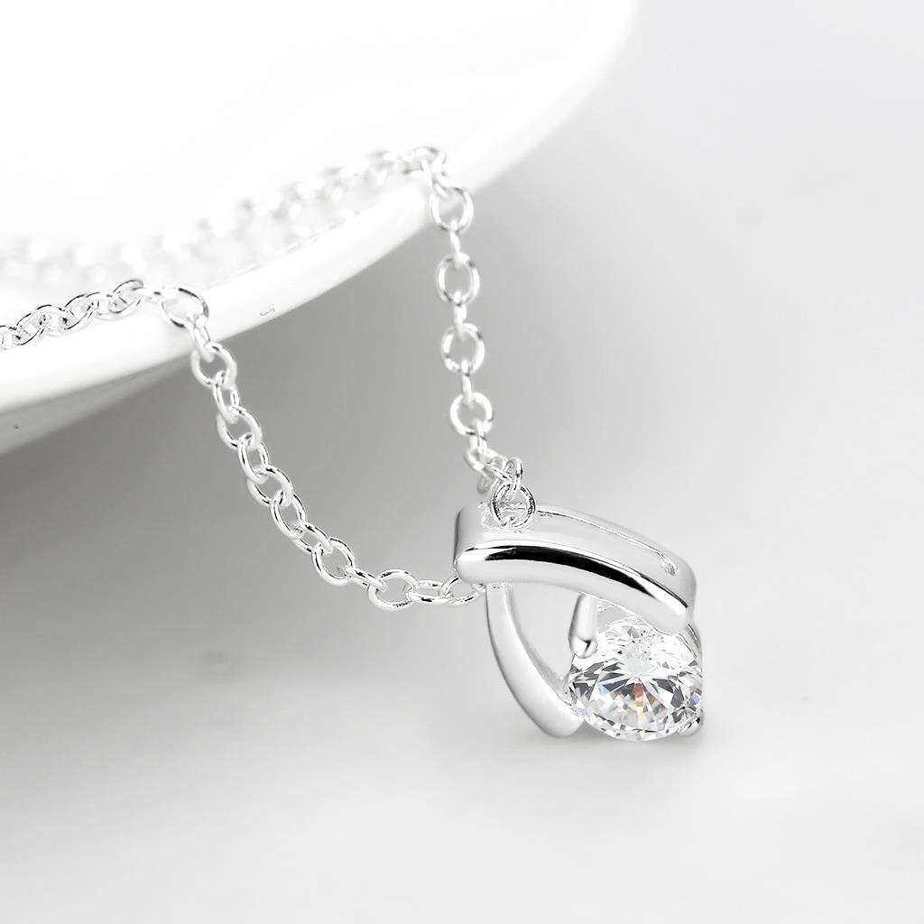 LO4692 - Silver+ e-coating Brass Chain Pendant with AAA Grade CZ  in Clear-2