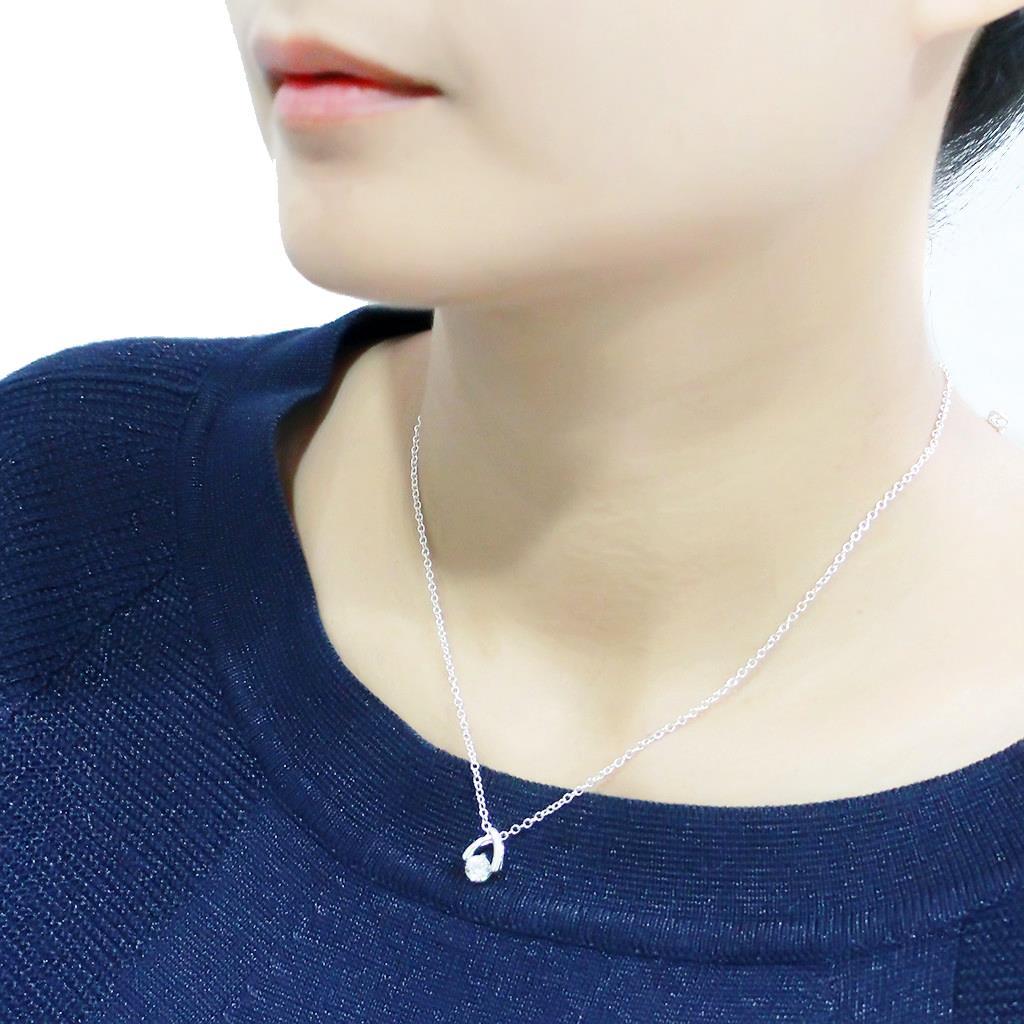 LO4692 - Silver+ e-coating Brass Chain Pendant with AAA Grade CZ  in Clear-4