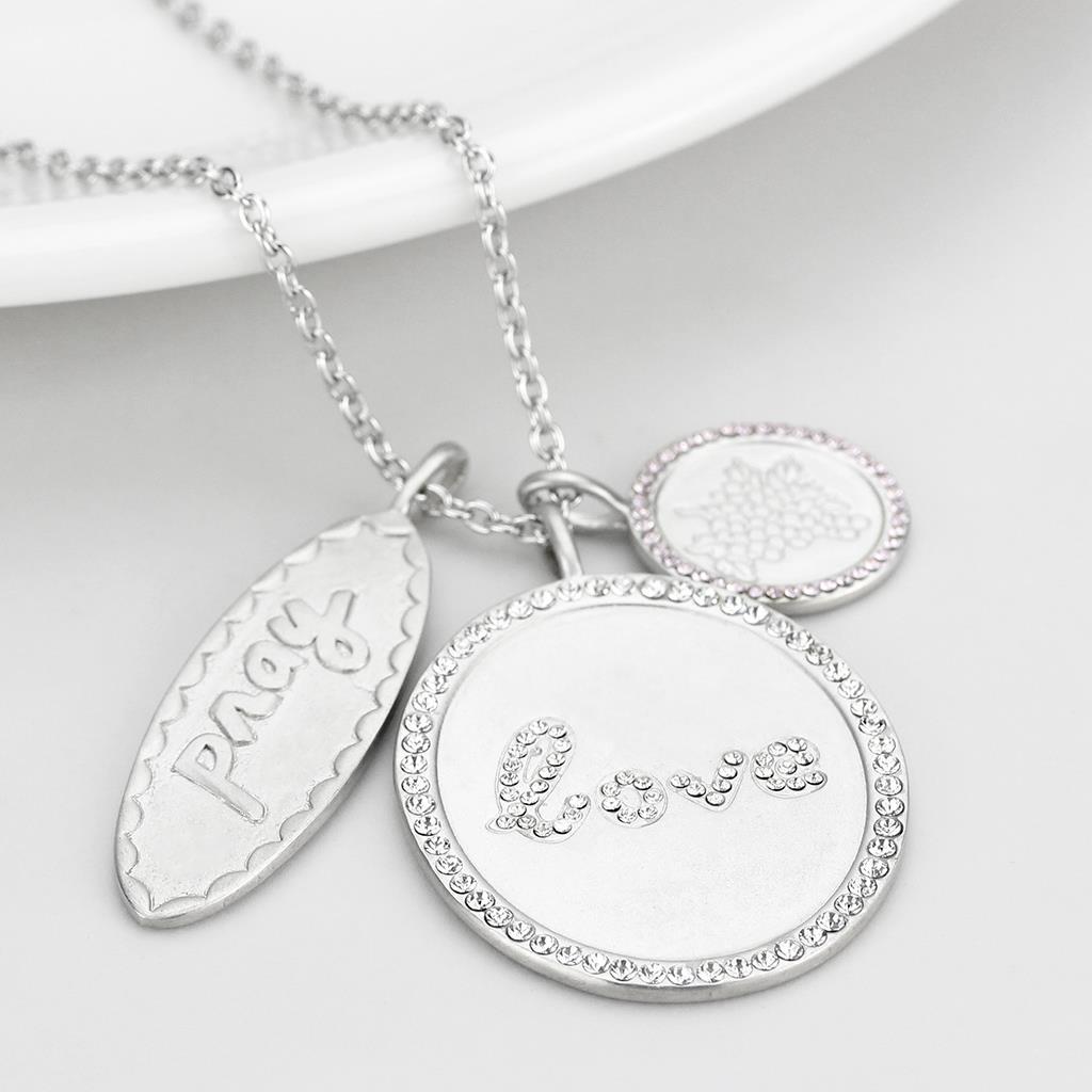 LO4693 - Rhodium+Brushed Brass Necklace with Top Grade Crystal  in Light Amethyst-2