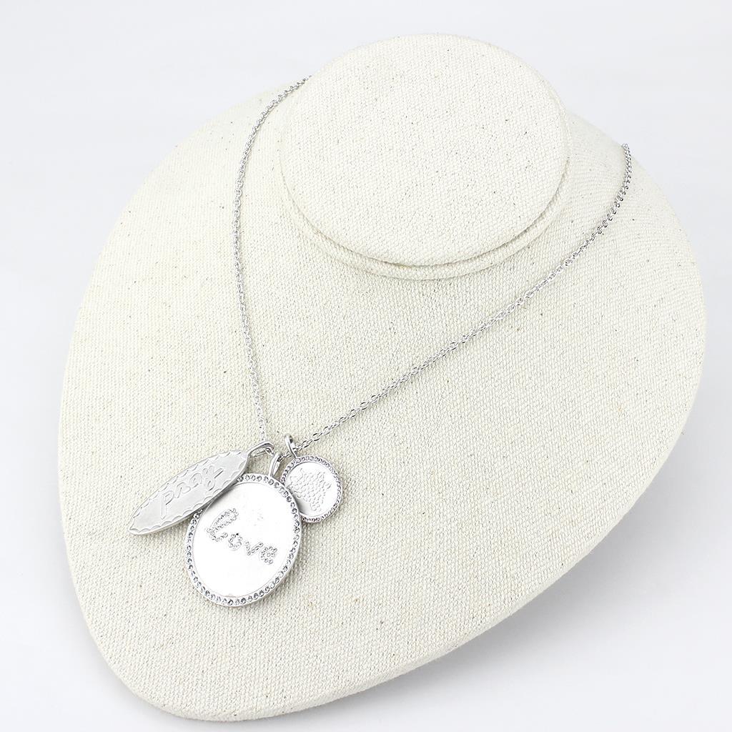 LO4693 - Rhodium+Brushed Brass Necklace with Top Grade Crystal  in Light Amethyst-3