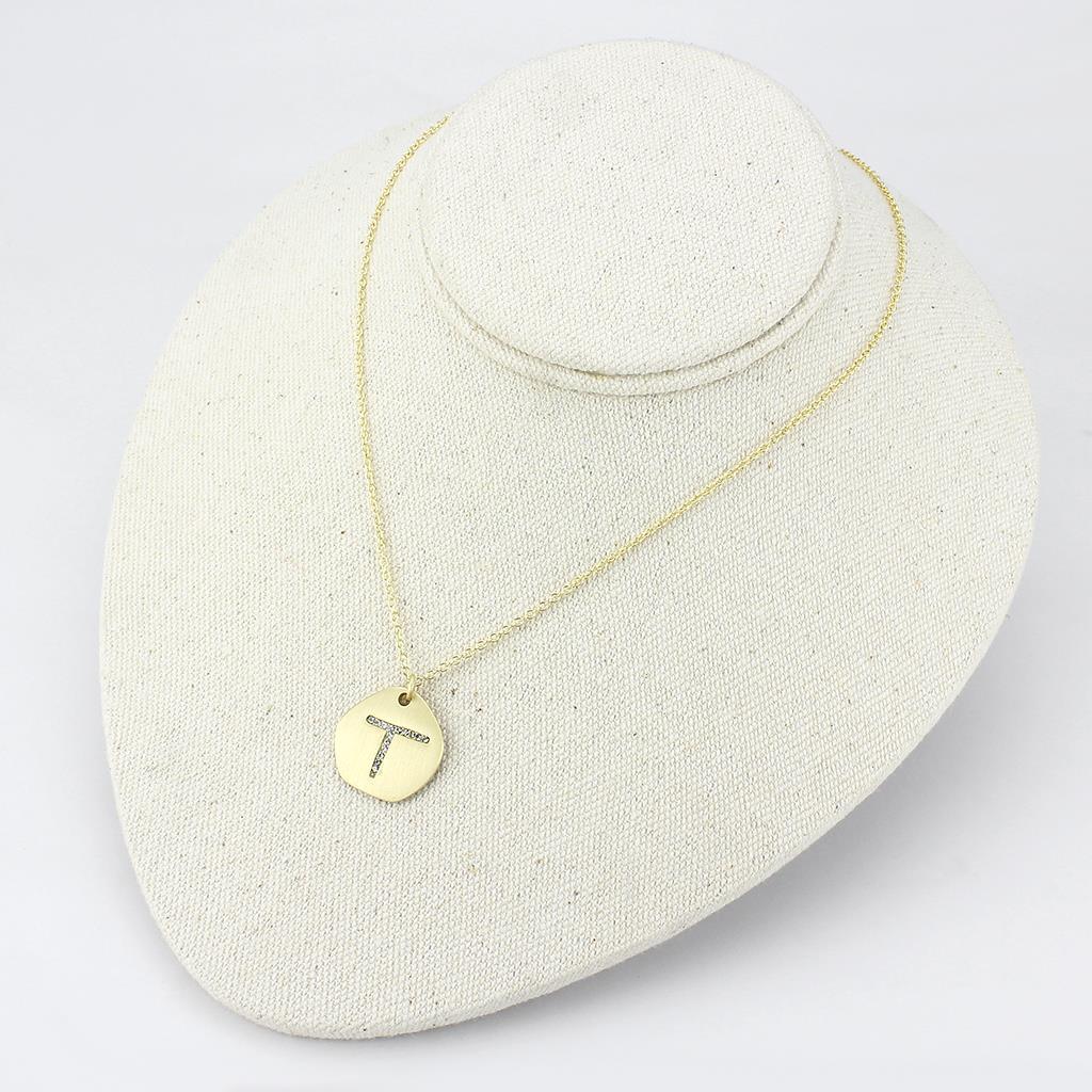 LO4698 - Gold & Brush Brass Chain Pendant with Top Grade Crystal  in Clear-4