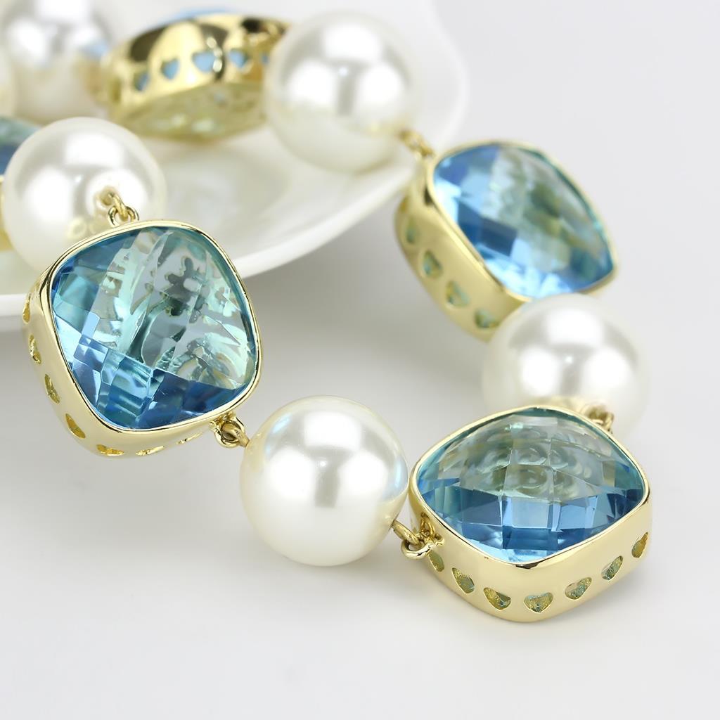 LO4706 - Gold Brass Necklace with Synthetic Synthetic Glass in Sea Blue-4