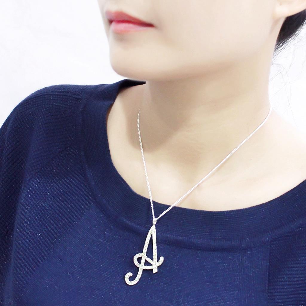 LO4707 - Silver Brass Chain Pendant with Top Grade Crystal  in Clear-3