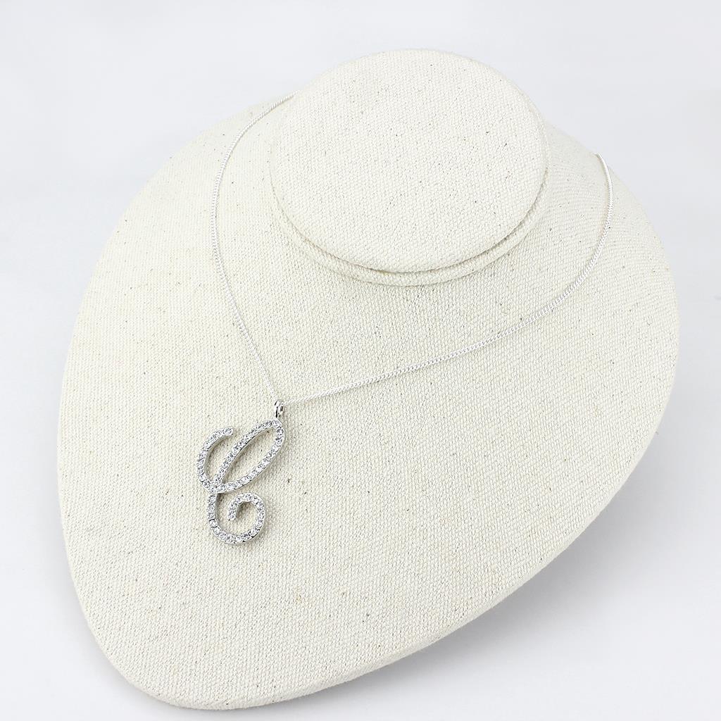 LO4708 - Imitation Rhodium Brass Chain Pendant with Top Grade Crystal  in Clear-2