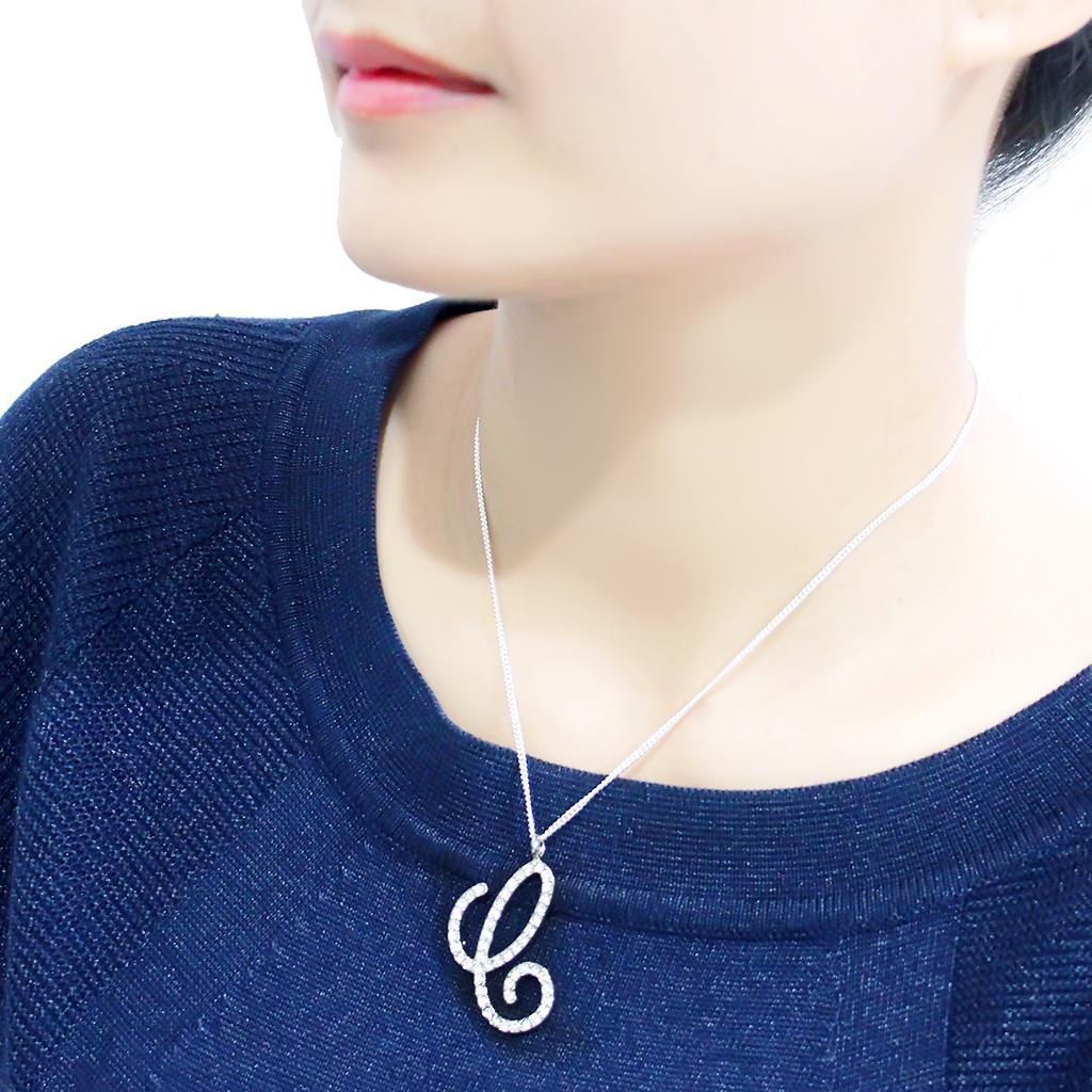 LO4708 - Imitation Rhodium Brass Chain Pendant with Top Grade Crystal  in Clear-3