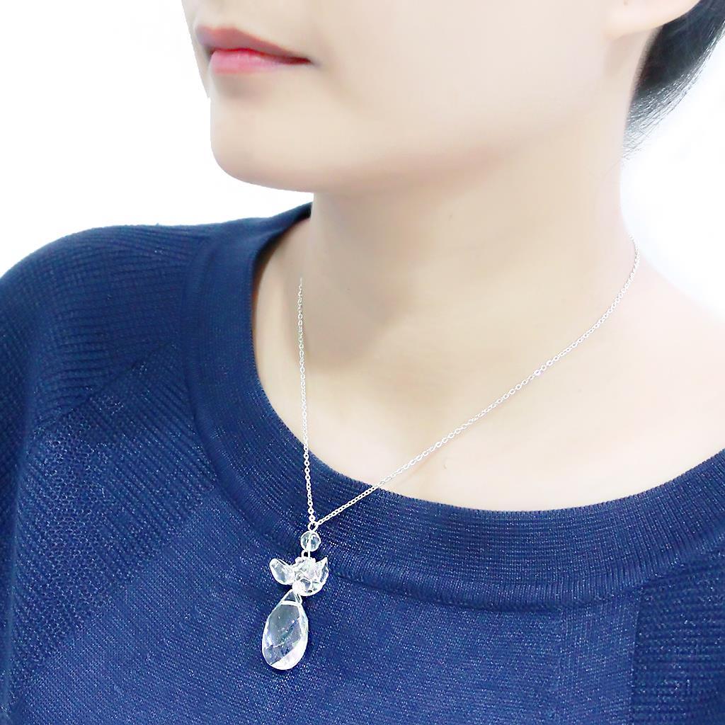 LO4711 - Rhodium Brass Chain Pendant with AAA Grade CZ  in Clear-2