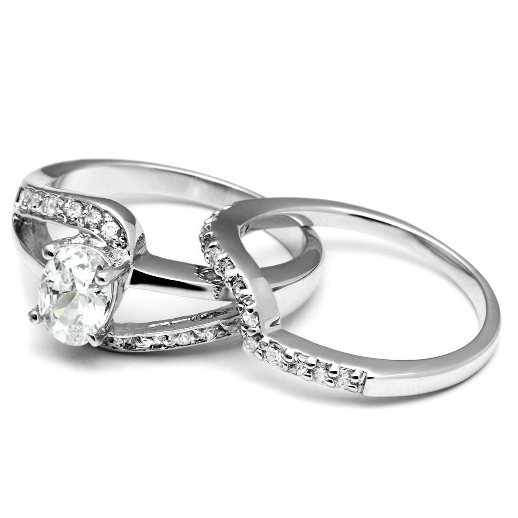 LO4712 - Rhodium Brass Ring with AAA Grade CZ  in Clear-3