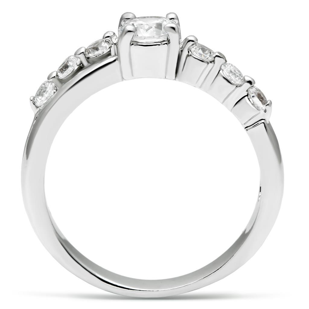 LO4713 - Rhodium Brass Ring with AAA Grade CZ  in Clear-2
