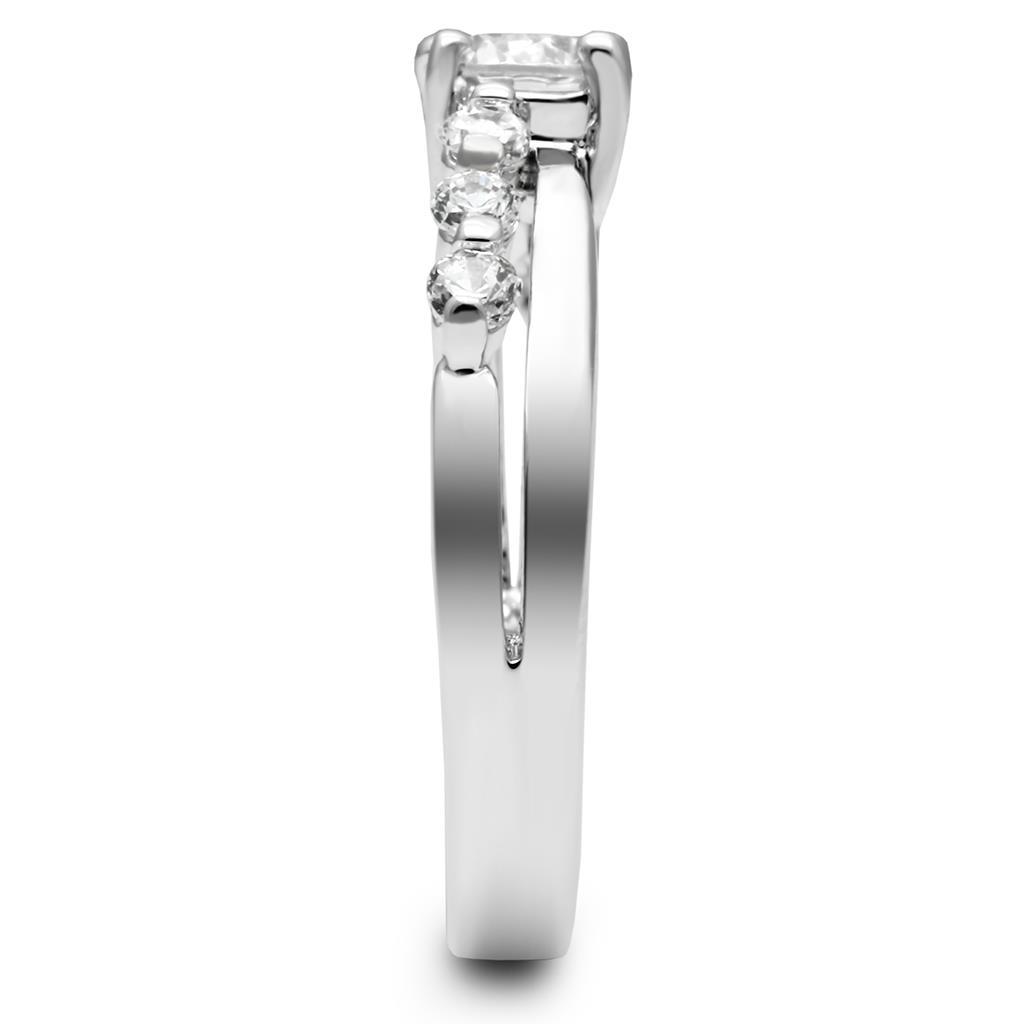 LO4713 - Rhodium Brass Ring with AAA Grade CZ  in Clear-3