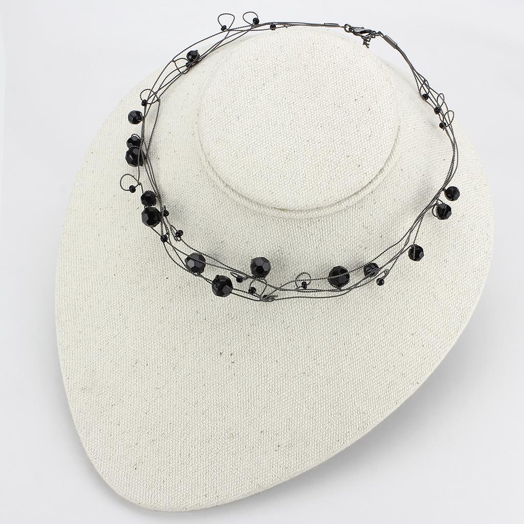 LO4714 - Ruthenium White Metal Necklace with Synthetic Synthetic Glass in Jet-2