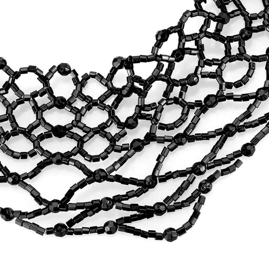 LO4716 - Rhodium Brass Necklace with Synthetic Synthetic Glass in Jet-1