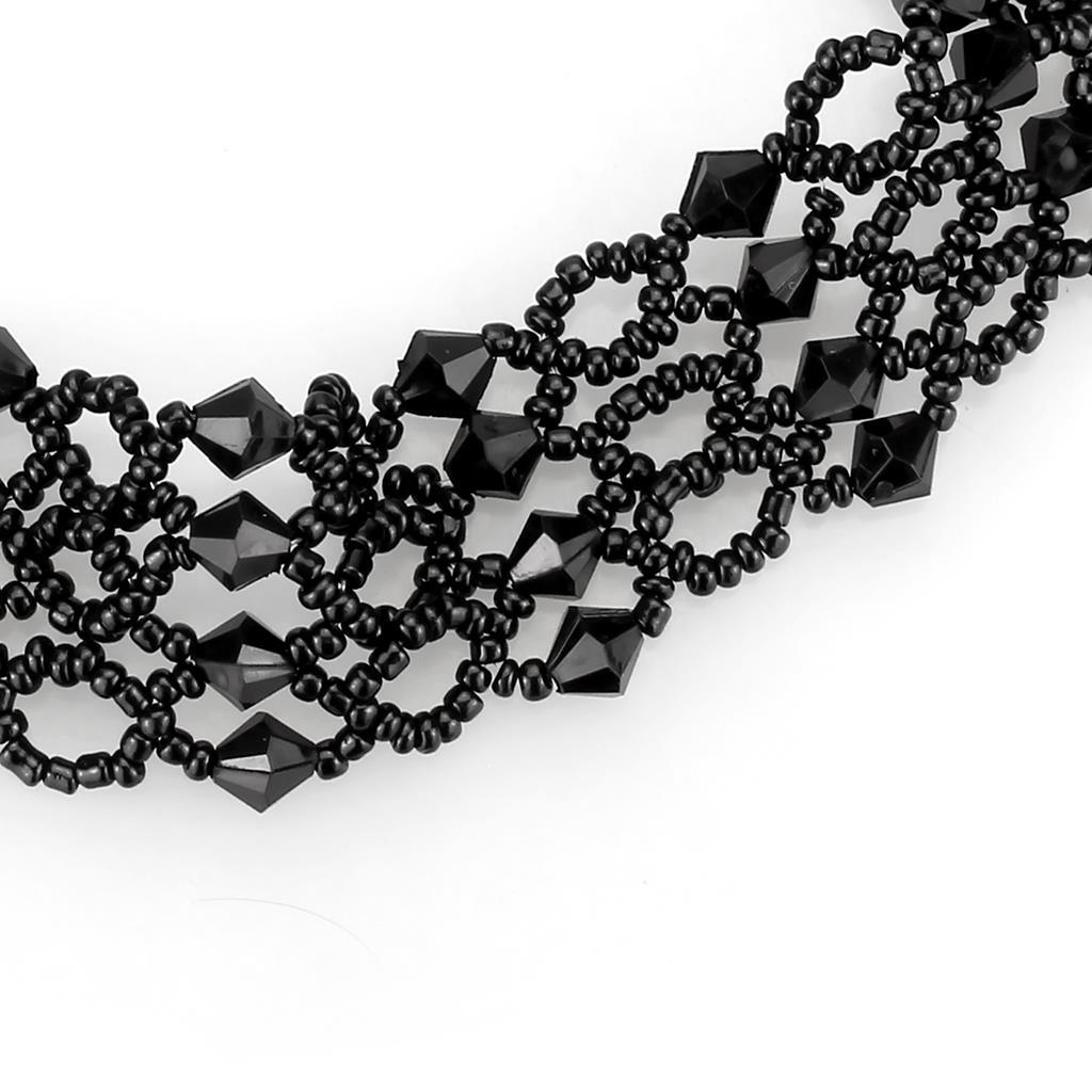 LO4718 - Rhodium Brass Necklace with Synthetic Synthetic Glass in Jet-1