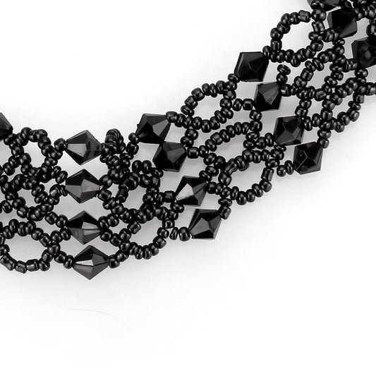 LO4718 - Rhodium Brass Necklace with Synthetic Synthetic Glass in Jet-1