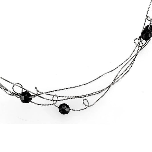 LO4719 - Ruthenium White Metal Necklace with Synthetic Synthetic Glass in Jet-1
