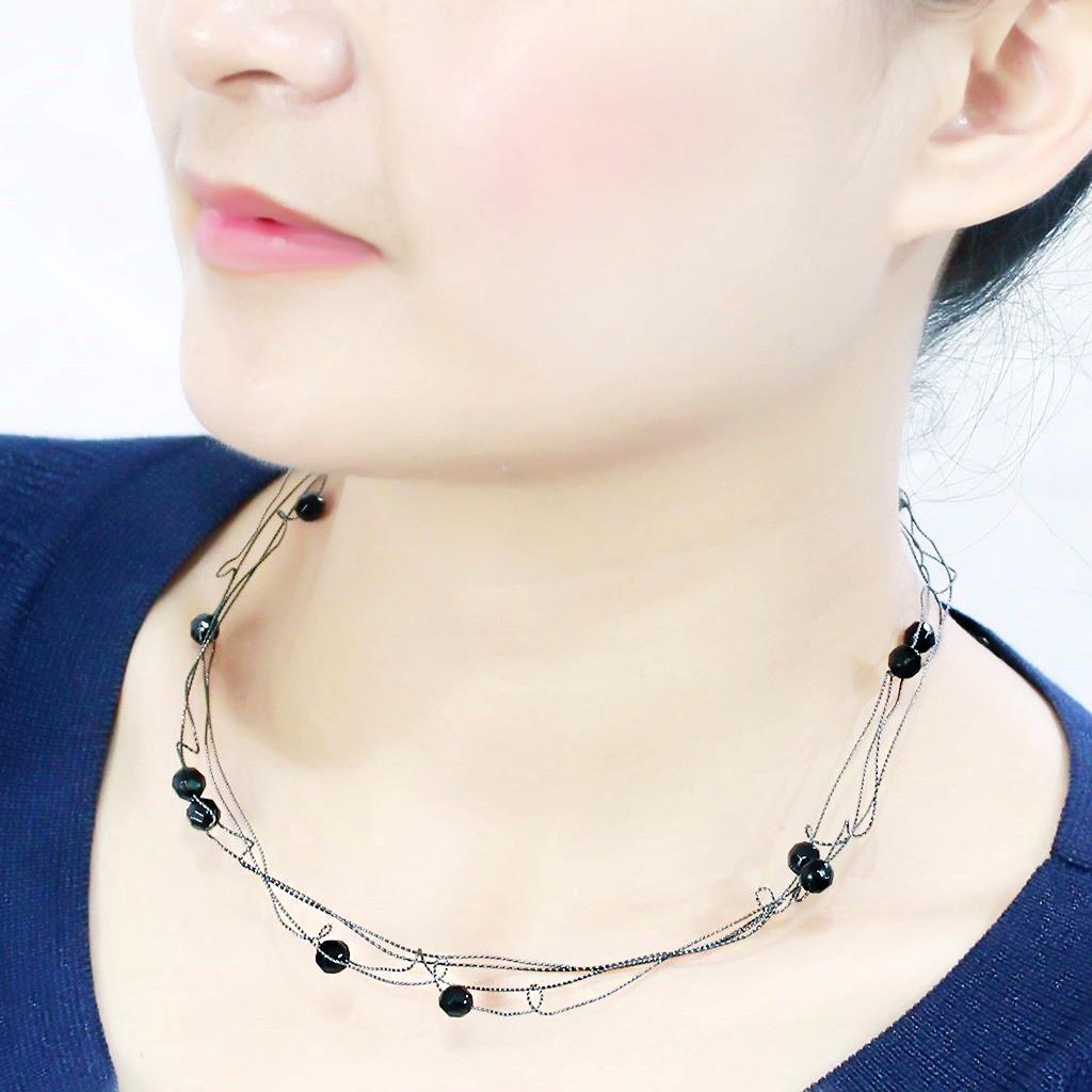 LO4719 - Ruthenium White Metal Necklace with Synthetic Synthetic Glass in Jet-3