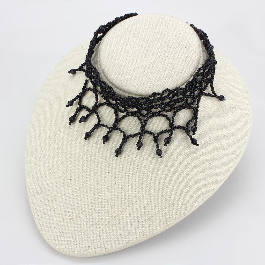 LO4722 - Rhodium Brass Necklace with Synthetic Synthetic Glass in Jet-2