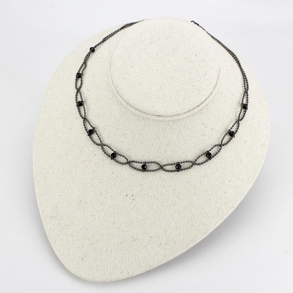 LO4723 - Ruthenium White Metal Necklace with Synthetic Synthetic Glass in Jet-2