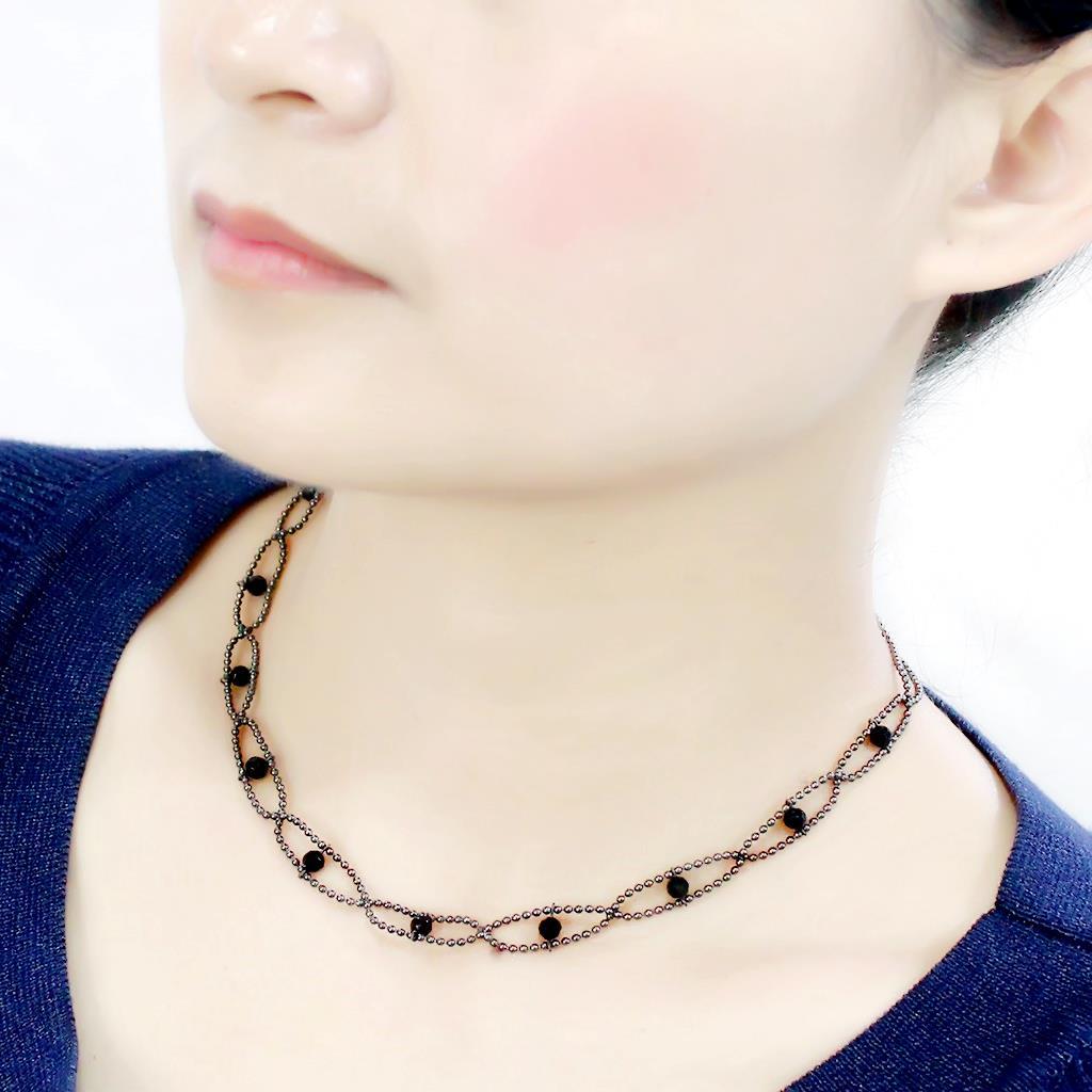 LO4723 - Ruthenium White Metal Necklace with Synthetic Synthetic Glass in Jet-3
