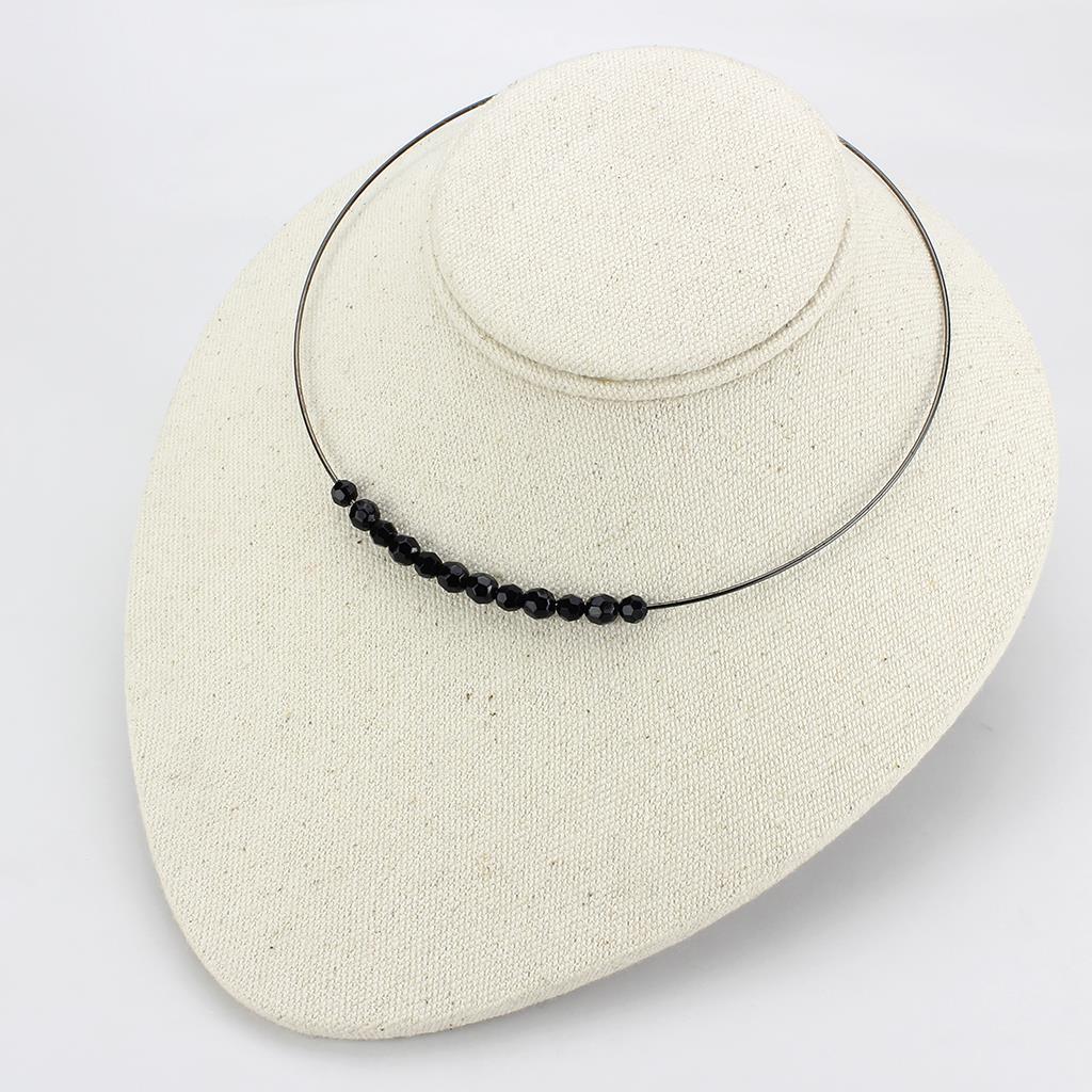 LO4725 - Ruthenium White Metal Necklace with Synthetic Synthetic Glass in Jet-2