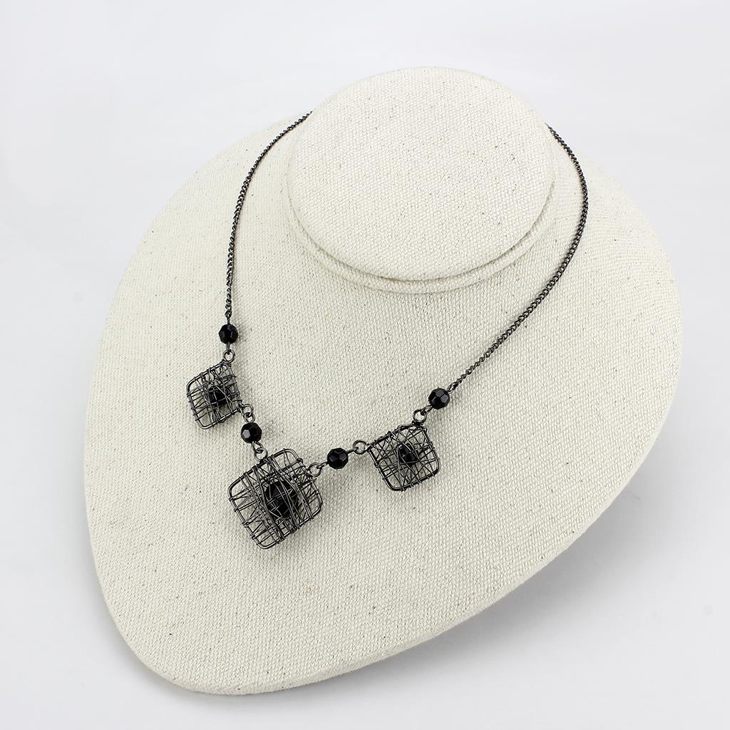 LO4727 - Ruthenium White Metal Necklace with Synthetic Synthetic Glass in Jet-2
