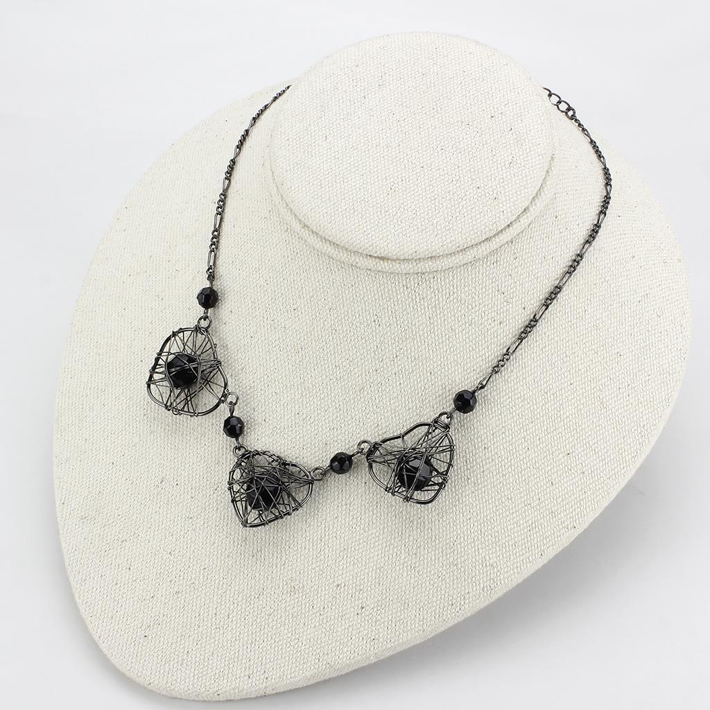 LO4728 - Ruthenium White Metal Necklace with Synthetic Synthetic Glass in Jet-2