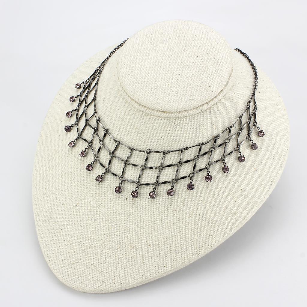 LO4731 - Ruthenium White Metal Necklace with Top Grade Crystal  in Light Amethyst-2