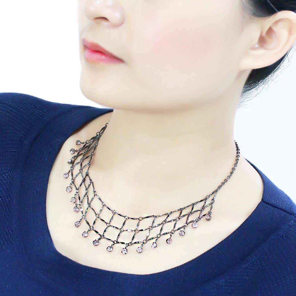 LO4731 - Ruthenium White Metal Necklace with Top Grade Crystal  in Light Amethyst-3