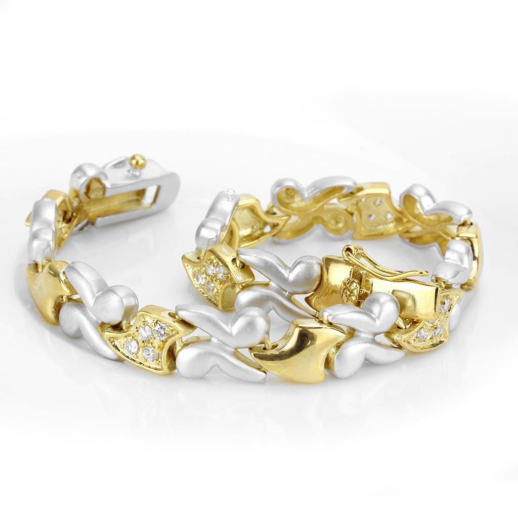 LO4736 - Gold+Rhodium Brass Bracelet with AAA Grade CZ  in Clear-3