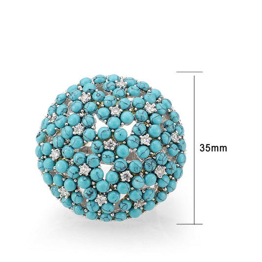 LO4750 - Rhodium Brass Ring with Top Grade Crystal in SeaBlue-1