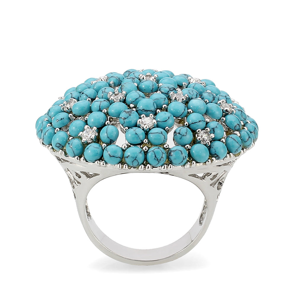 LO4750 - Rhodium Brass Ring with Top Grade Crystal in SeaBlue-2