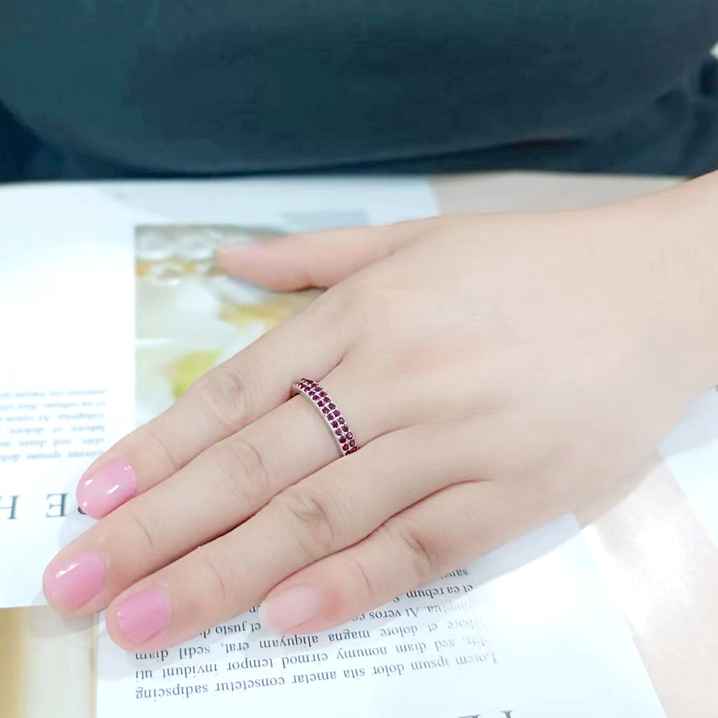 LO4751 - Rhodium Brass Ring with Top Grade Crystal in Red-2