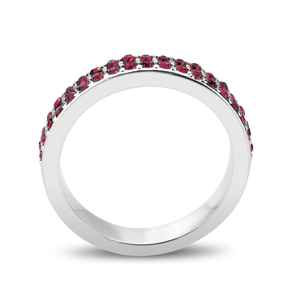 LO4751 - Rhodium Brass Ring with Top Grade Crystal in Red-3