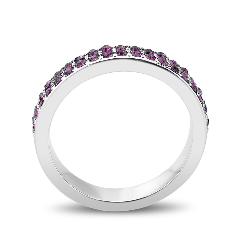 LO4752 - Rhodium Brass Ring with Top Grade Crystal in Amethyst-2