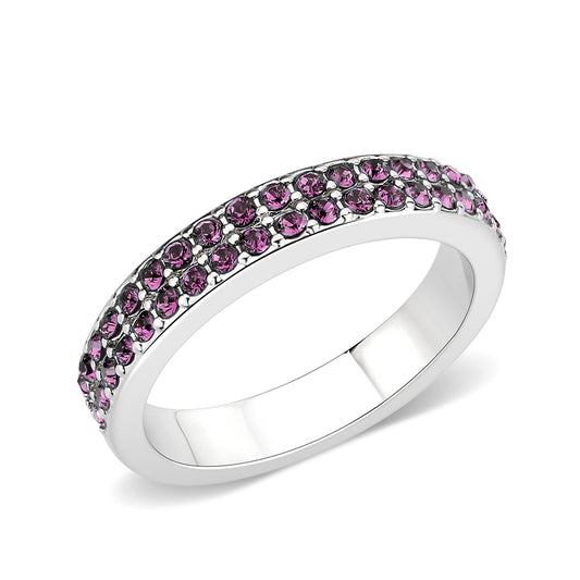 LO4752 - Rhodium Brass Ring with Top Grade Crystal in Amethyst-0