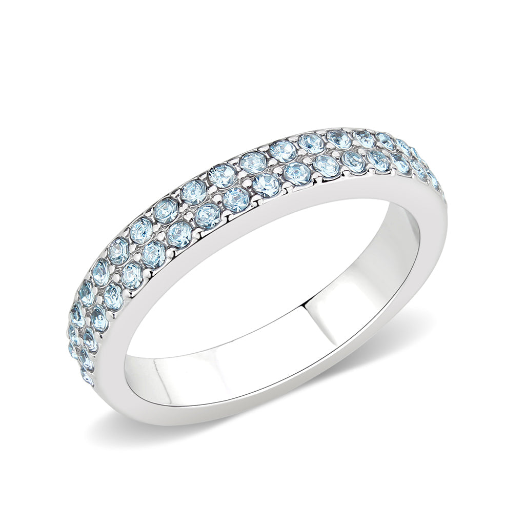 LO4753 - Rhodium Brass Ring with Top Grade Crystal in SeaBlue-0