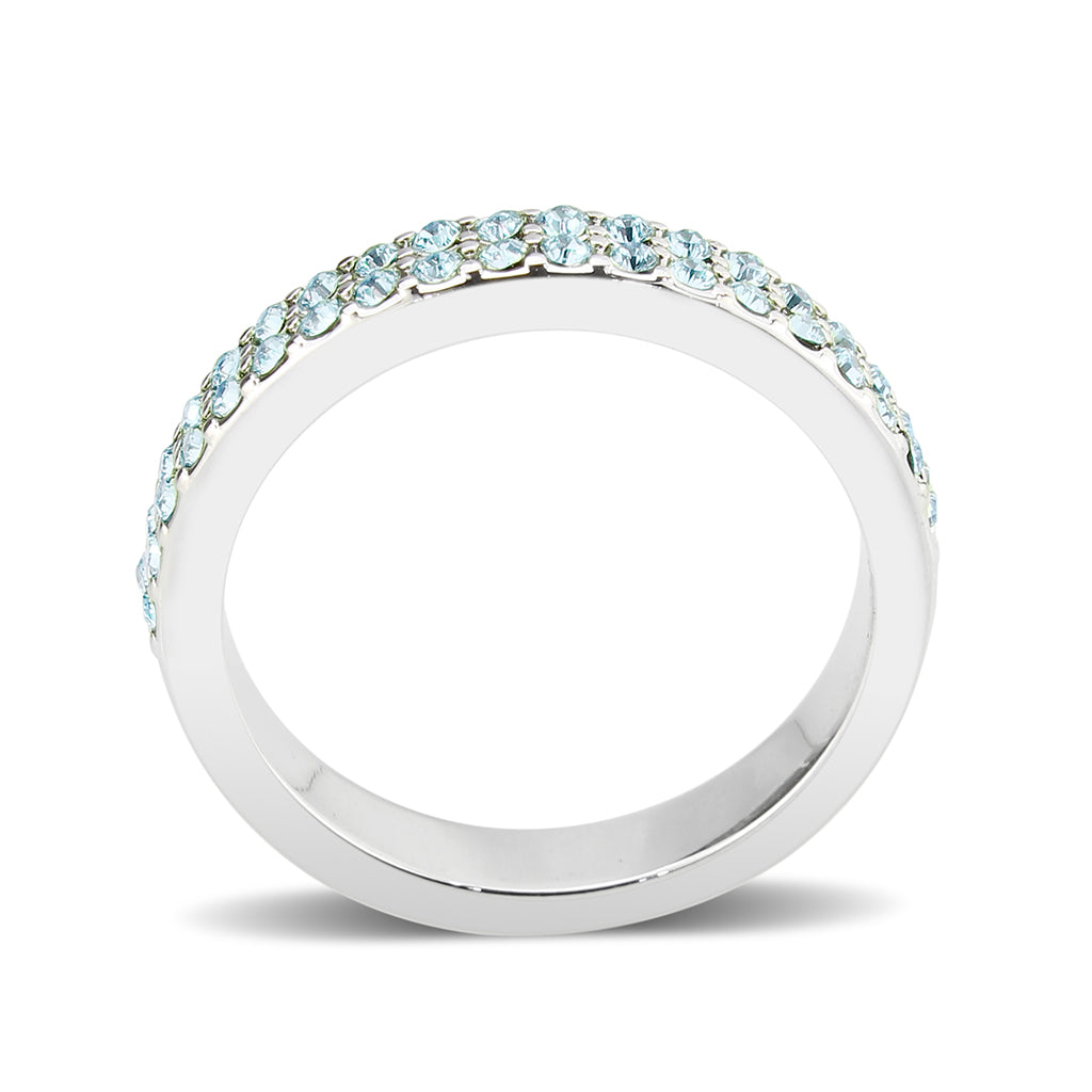 LO4753 - Rhodium Brass Ring with Top Grade Crystal in SeaBlue-3