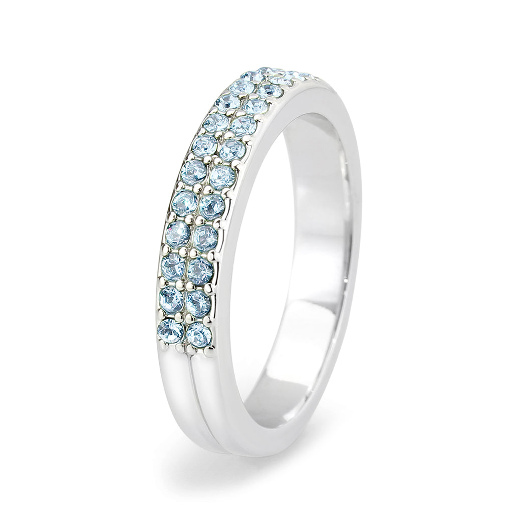 LO4753 - Rhodium Brass Ring with Top Grade Crystal in SeaBlue-4
