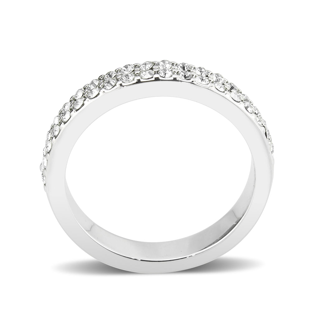 LO4754 - Rhodium Brass Ring with Top Grade Crystal in Clear-3