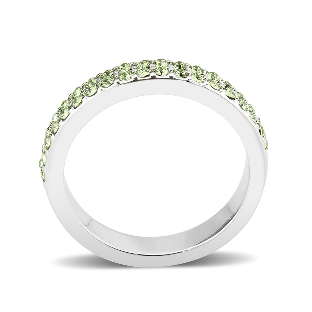 LO4756 - Rhodium Brass Ring with Top Grade Crystal in Peridot-3