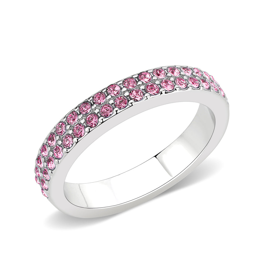 LO4758 - Rhodium Brass Ring with Top Grade Crystal in Rose-0