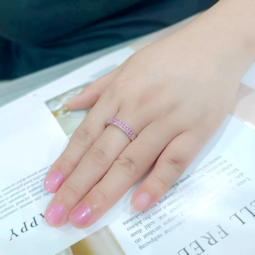 LO4758 - Rhodium Brass Ring with Top Grade Crystal in Rose-2