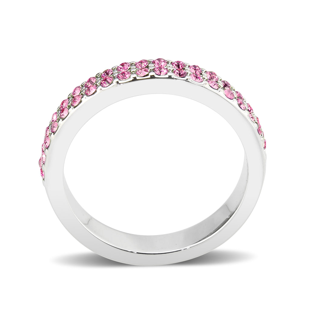 LO4758 - Rhodium Brass Ring with Top Grade Crystal in Rose-3