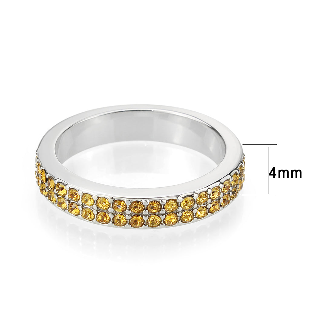 LO4759 - Rhodium Brass Ring with Top Grade Crystal in Topaz-1